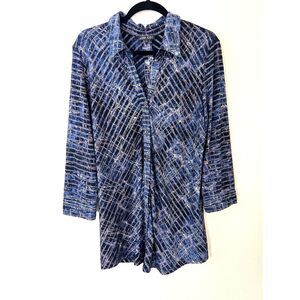 Boho Chic Button Down Top Women's L Blue abstract whimsigoth witchy gothic tunic